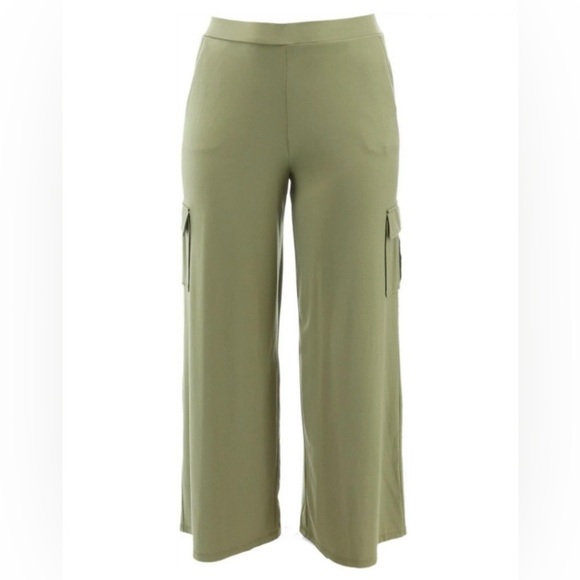 LISA RINNA COLLECTION Sz M Wide Leg Cargo Pull On Slinky Jersey Knit Pants - Picture 1 of 10